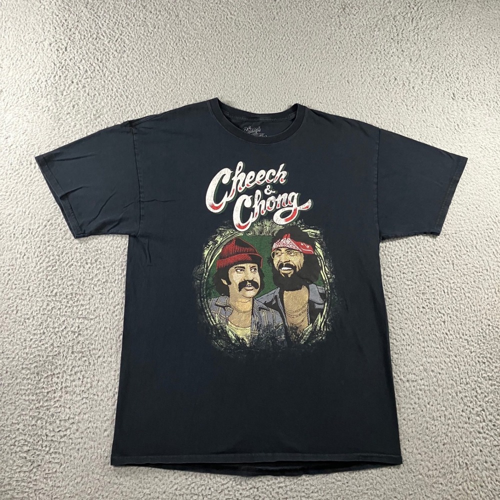 Retro Cheech & Chong Graphic T-Shirt Vtg Style Mens L Black Faded Movie Promo